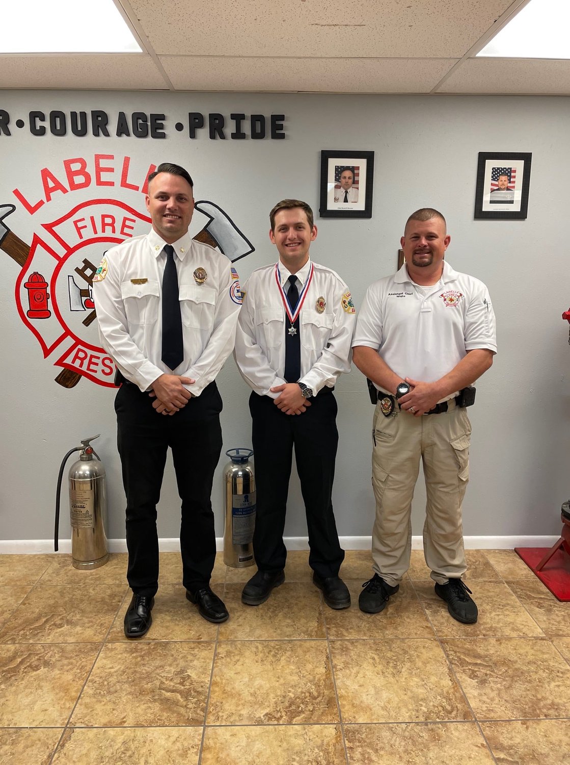 At a ceremony held Monday, November 1, 2021 the LaBelle Fire Department's own Lt. Quinton Willis was presented The Medal of Gallantry for bravery in the line of duty by Chief Brent Stevens, and Assistant Chief David White. Lt. David Hubbard was sworn in as Captain, and Firefighter Judy Morales received Firefighter of the 4th Quarter.